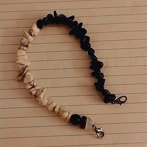 Bracelet,black,white purple African opal,howlite,  obsidian, amethyst l.